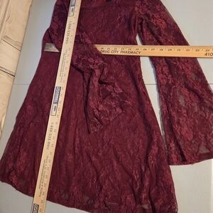 Burgundy Lace Dress M Boho Regencycore Ethereal Indie Goth Witchy Whimsigoth